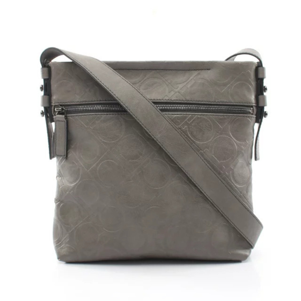 Salvatore Ferragamo Gancini Shoulder Bag Leather Gray